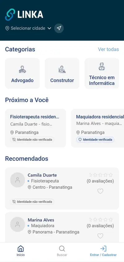 Início: categorias, quem está perto e os recomendados
