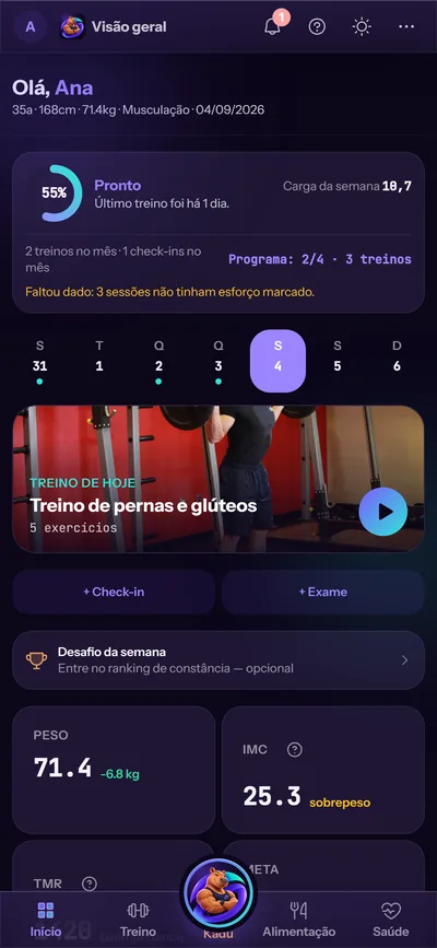 Visão geral: prontidão, a semana e o treino do dia